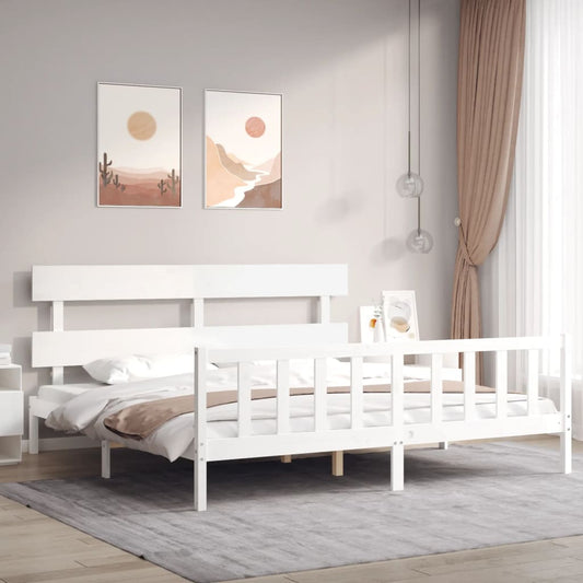 vidaXL Bed Frame without Mattress White Super King Size Solid Wood Pine