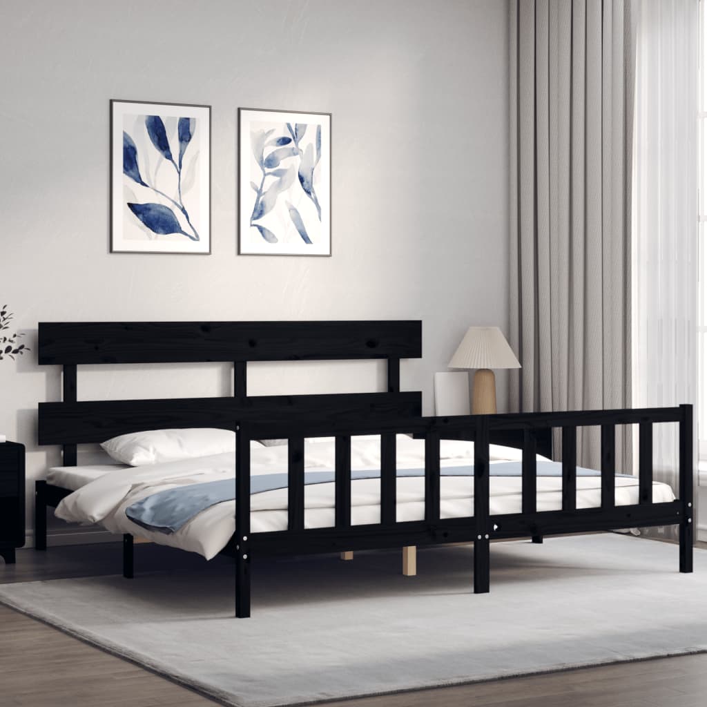 vidaXL Bed Frame without Mattress Black 200x200 cm Solid Wood Pine