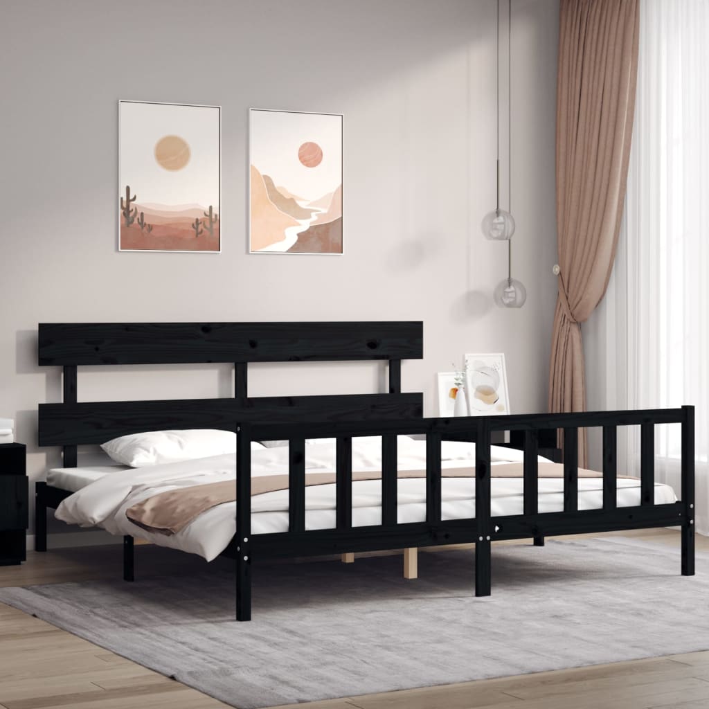 vidaXL Bed Frame without Mattress Black 200x200 cm Solid Wood Pine