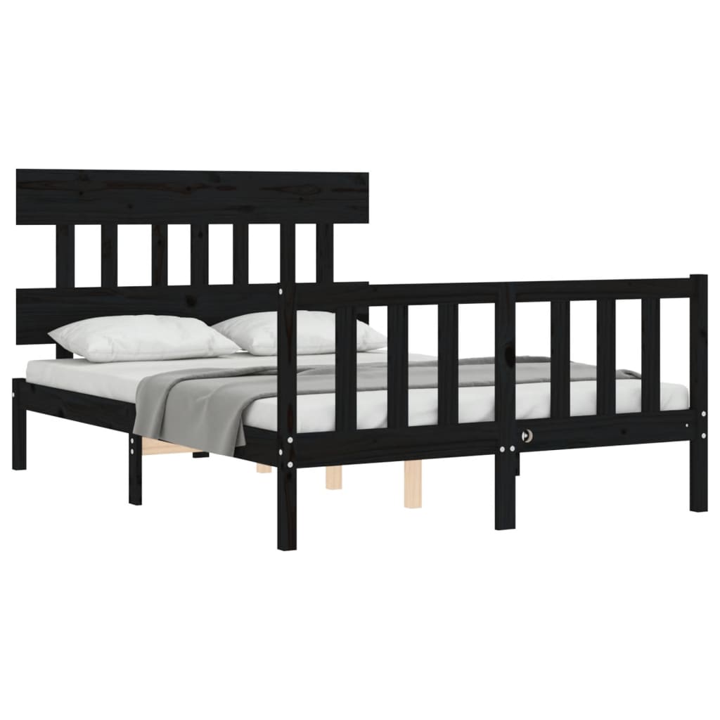 vidaXL Bed Frame without Mattress Black Small Double Solid Wood Pine