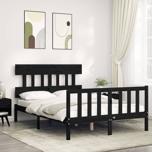 vidaXL Bed Frame without Mattress Black Small Double Solid Wood Pine