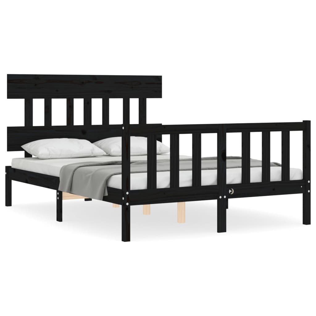 vidaXL Bed Frame without Mattress Black Double Solid Wood Pine