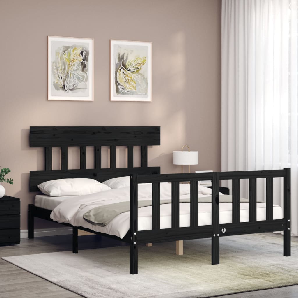 vidaXL Bed Frame without Mattress Black Double Solid Wood Pine