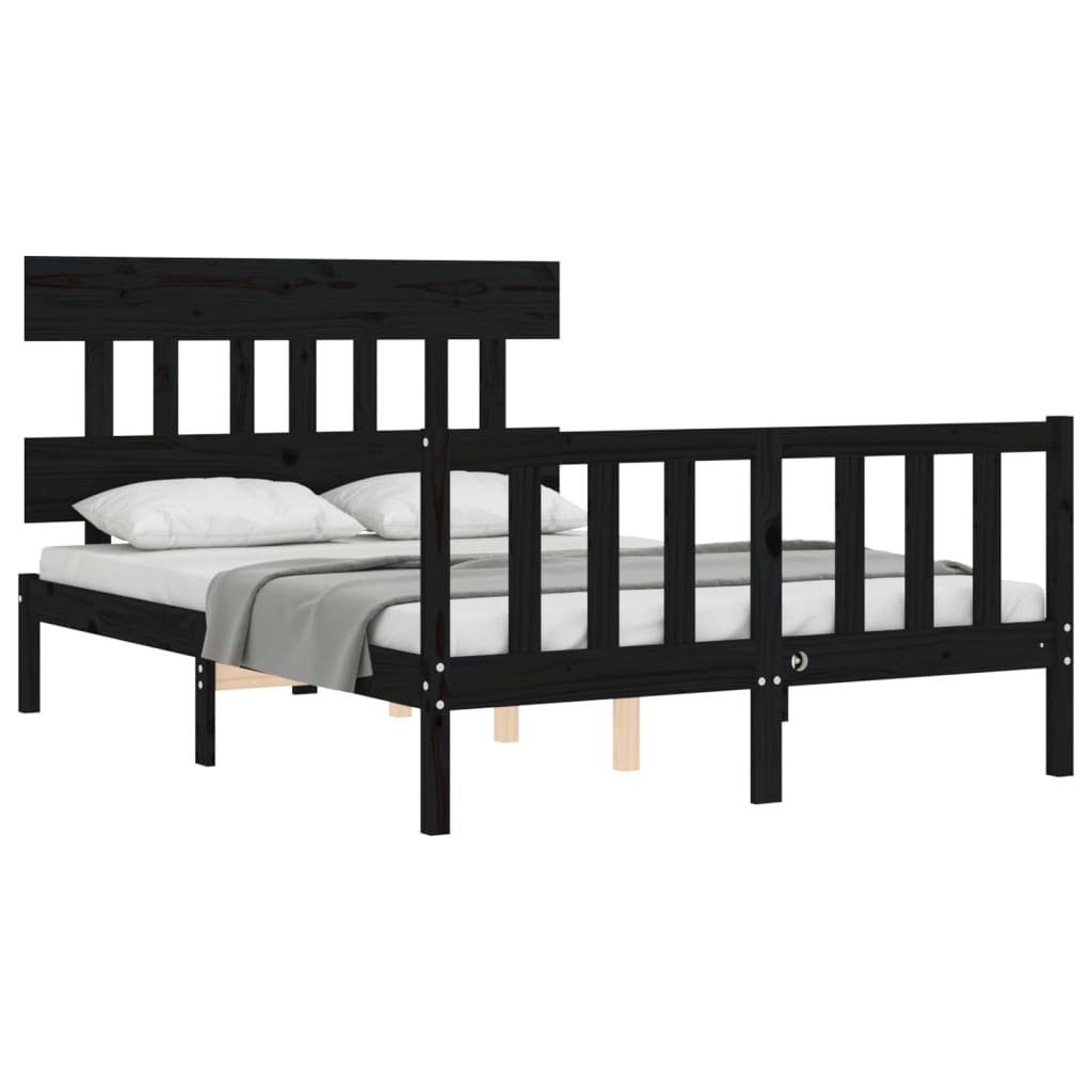 vidaXL Bed Frame without Mattress Black Double Solid Wood Pine