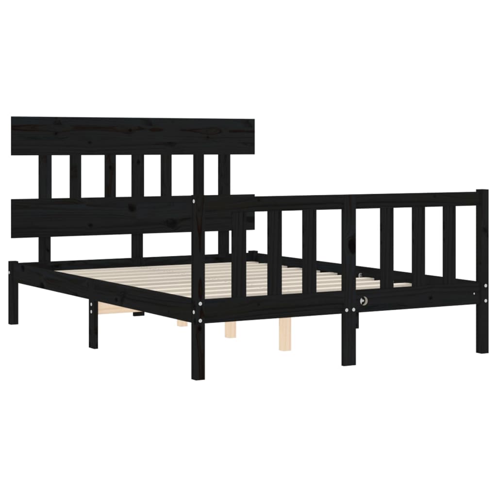 vidaXL Bed Frame without Mattress Black Double Solid Wood Pine