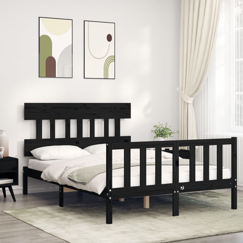 vidaXL Bed Frame without Mattress Black Double Solid Wood Pine