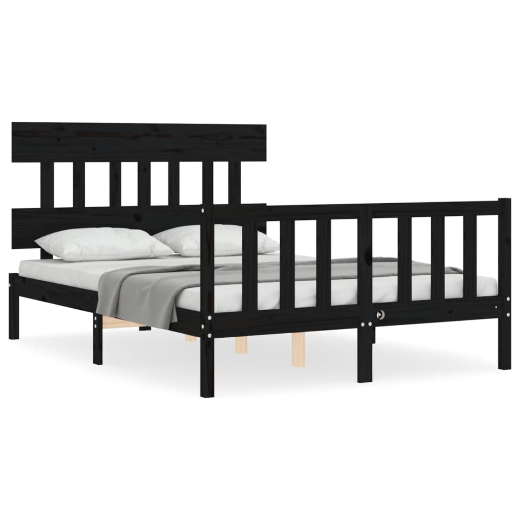 vidaXL Bed Frame without Mattress Black 140x200 cm Solid Wood Pine