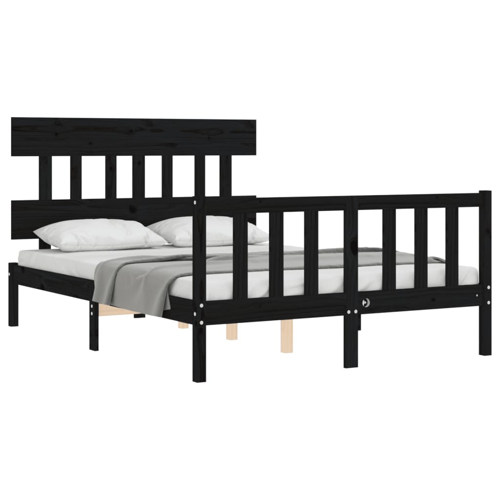 vidaXL Bed Frame without Mattress Black 140x200 cm Solid Wood Pine