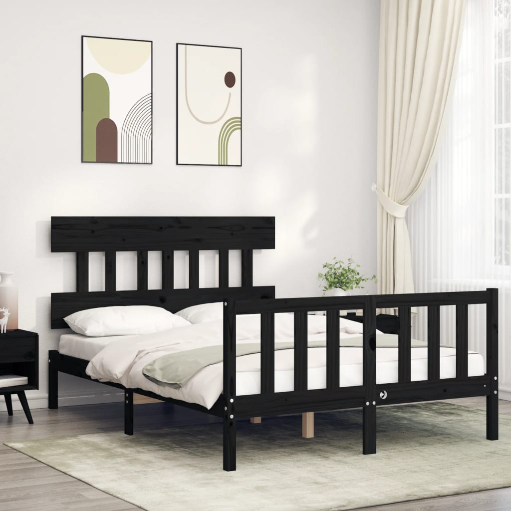 vidaXL Bed Frame without Mattress Black 140x200 cm Solid Wood Pine