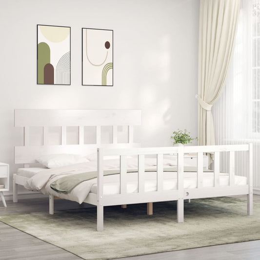 vidaXL Bed Frame without Mattress White King Size Solid Wood Pine