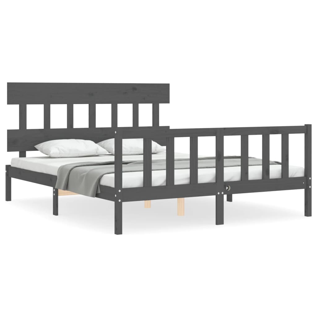 vidaXL Bed Frame without Mattress Grey King Size Solid Wood Pine