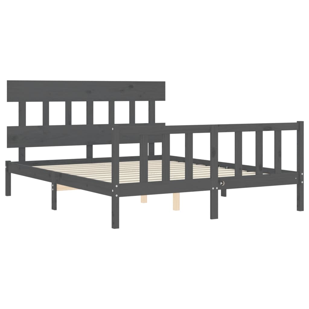 vidaXL Bed Frame without Mattress Grey King Size Solid Wood Pine