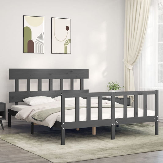 vidaXL Bed Frame without Mattress Grey King Size Solid Wood Pine