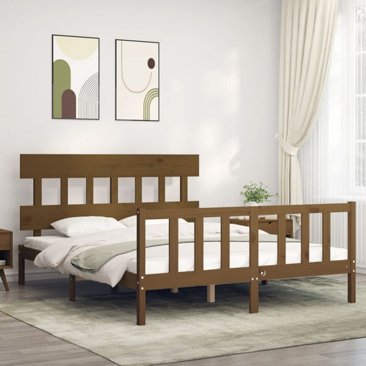 vidaXL Bed Frame without Mattress Honey Brown King Size Solid Wood Pine