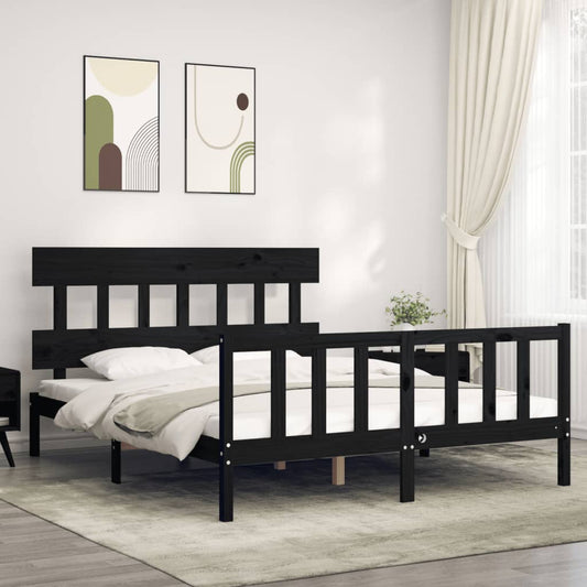 vidaXL Bed Frame without Mattress Black King Size Solid Wood Pine