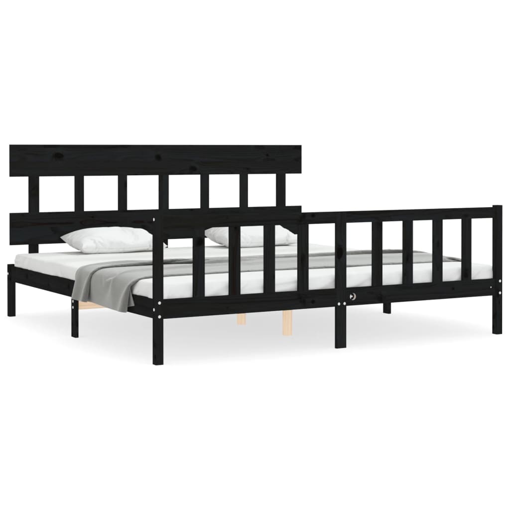 vidaXL Bed Frame without Mattress Black Super King Size Solid Wood Pine