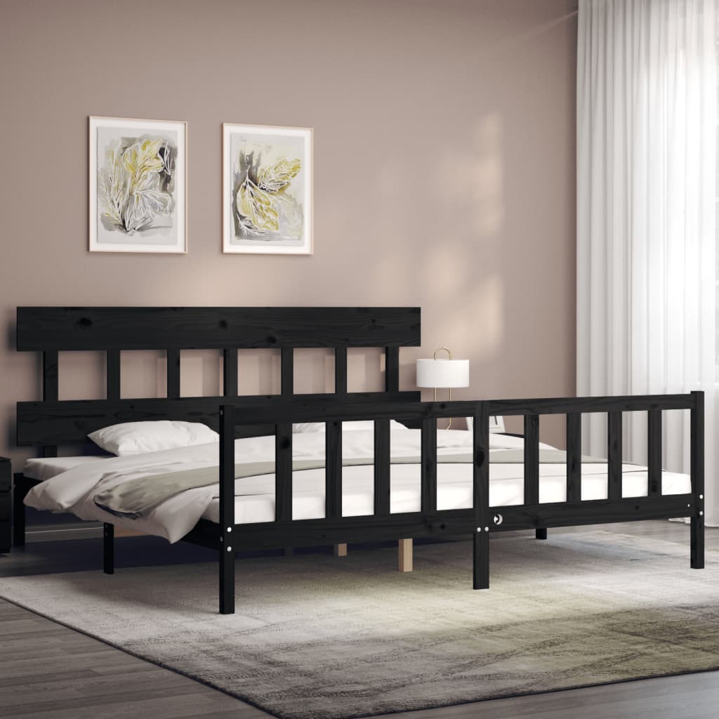 vidaXL Bed Frame without Mattress Black Super King Size Solid Wood Pine