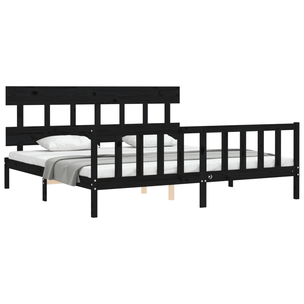 vidaXL Bed Frame without Mattress Black Super King Size Solid Wood Pine