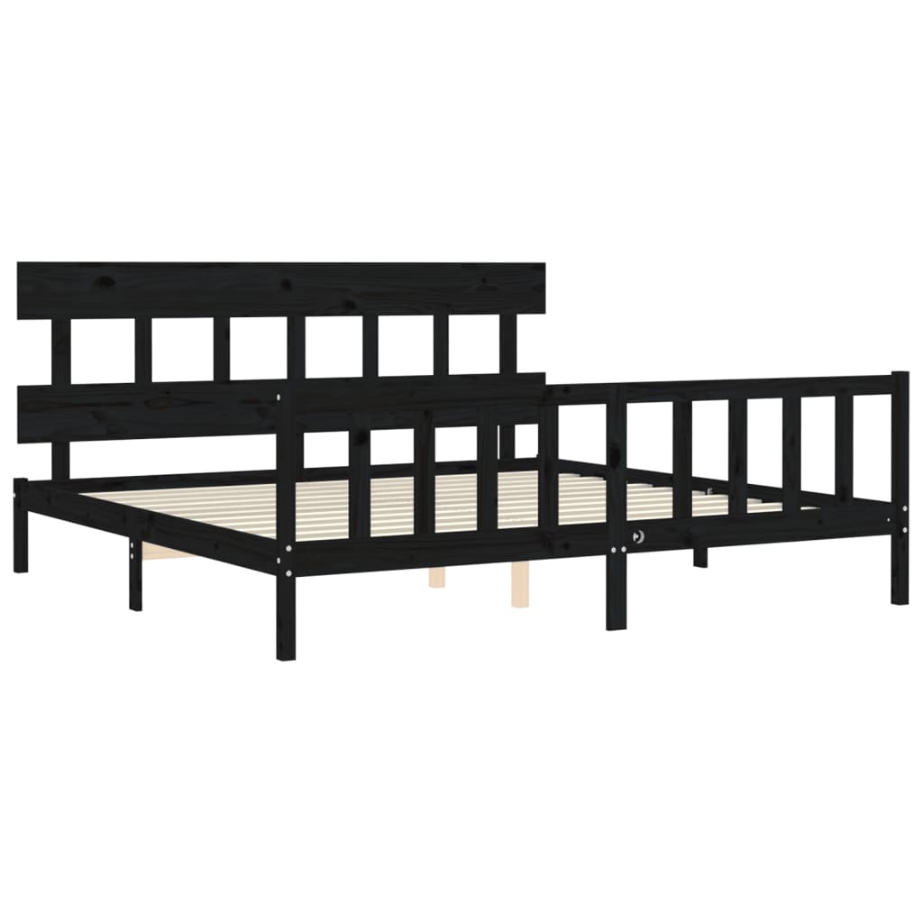 vidaXL Bed Frame without Mattress Black Super King Size Solid Wood Pine