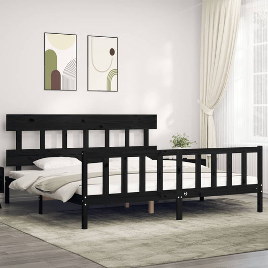 vidaXL Bed Frame without Mattress Black Super King Size Solid Wood Pine