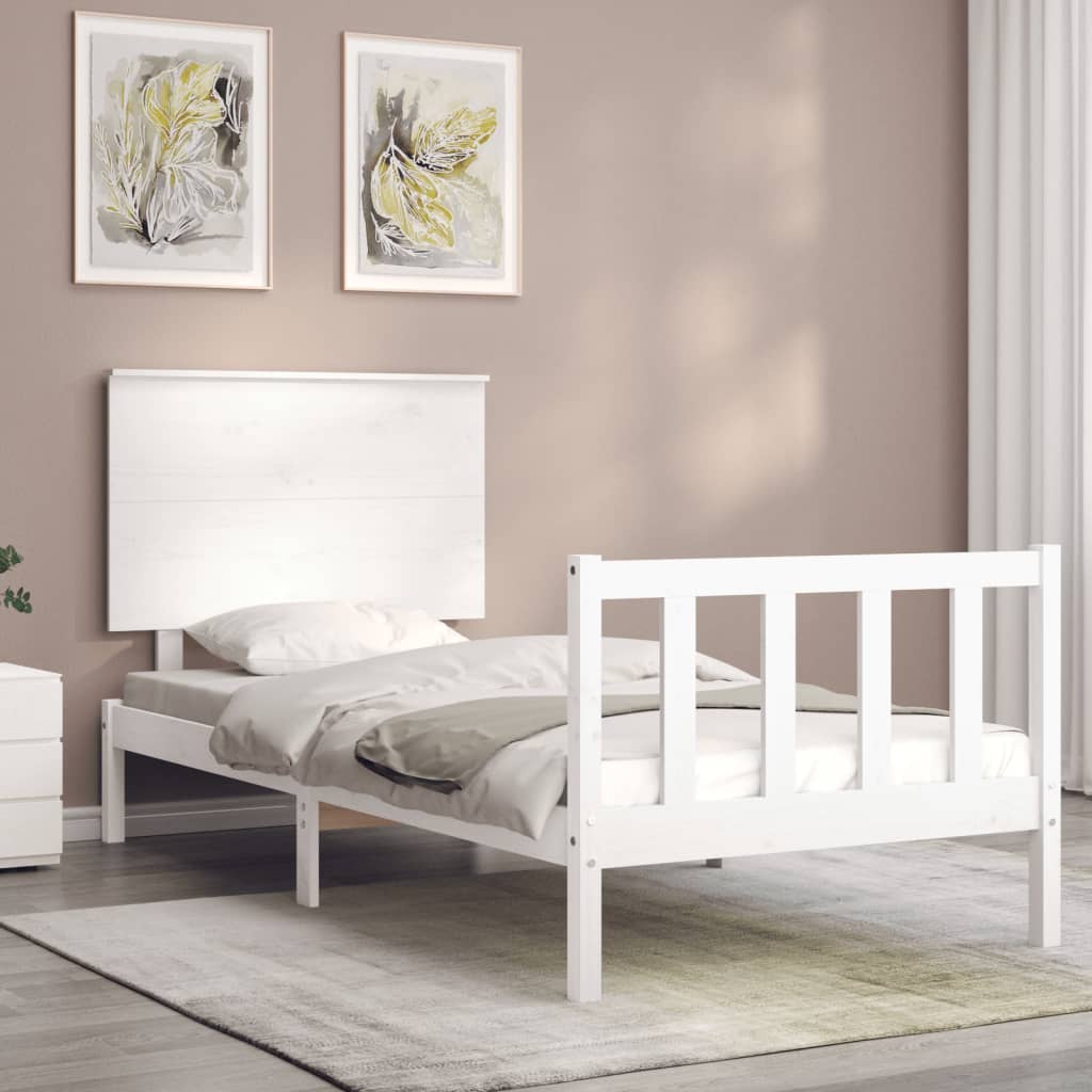 vidaXL Bed Frame without Mattress White Small Single Solid Wood Pine