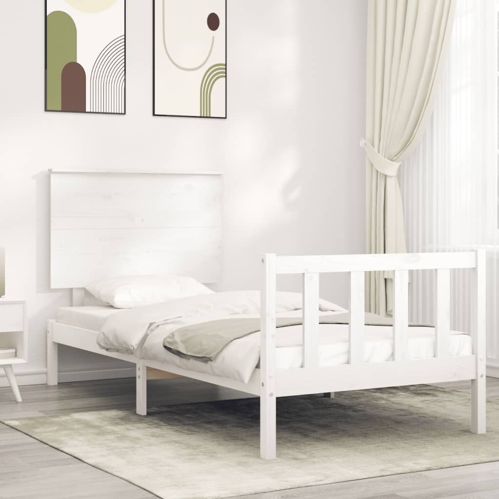 vidaXL Bed Frame without Mattress White Small Single Solid Wood Pine