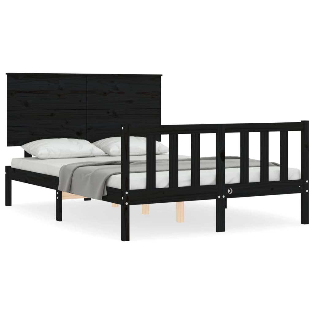 vidaXL Bed Frame without Mattress Black Small Double Solid Wood Pine