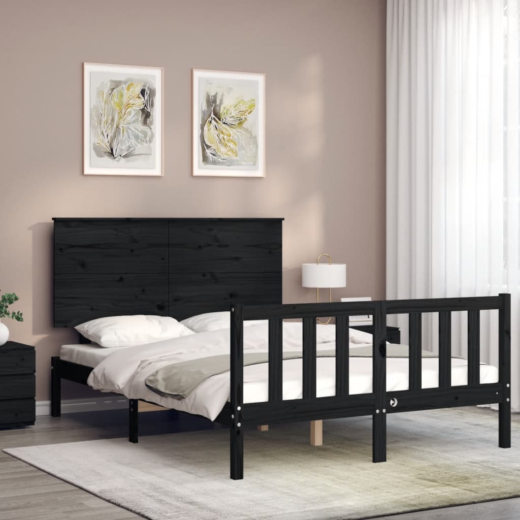 vidaXL Bed Frame without Mattress Black Small Double Solid Wood Pine