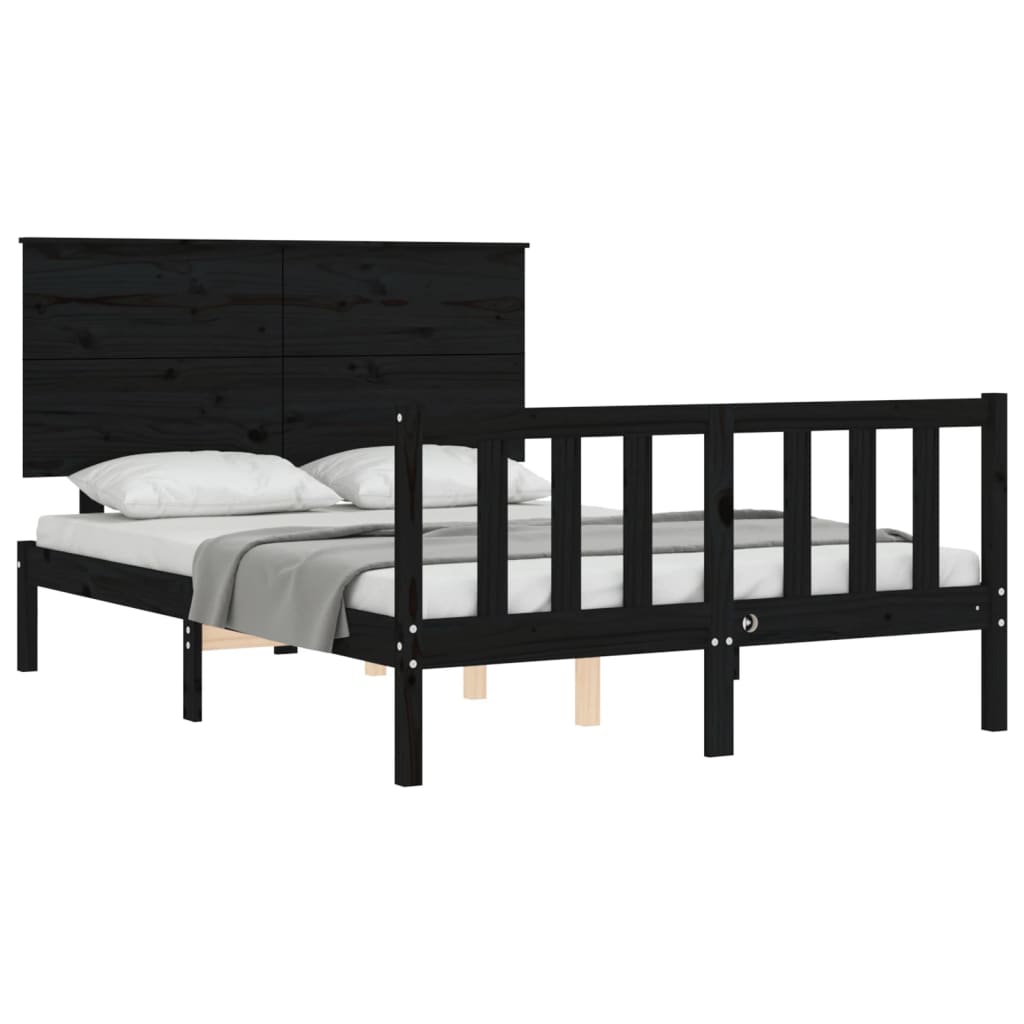 vidaXL Bed Frame without Mattress Black Small Double Solid Wood Pine