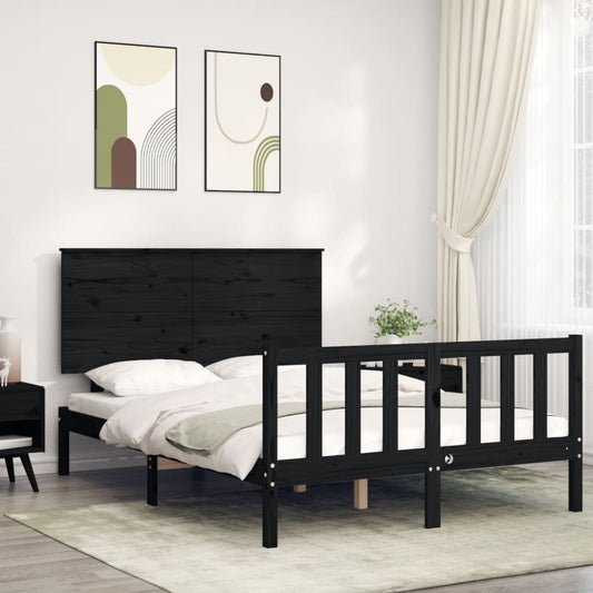 vidaXL Bed Frame without Mattress Black Small Double Solid Wood Pine