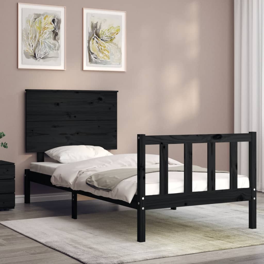 vidaXL Bed Frame without Mattress Black 90x200 cm Solid Wood Pine