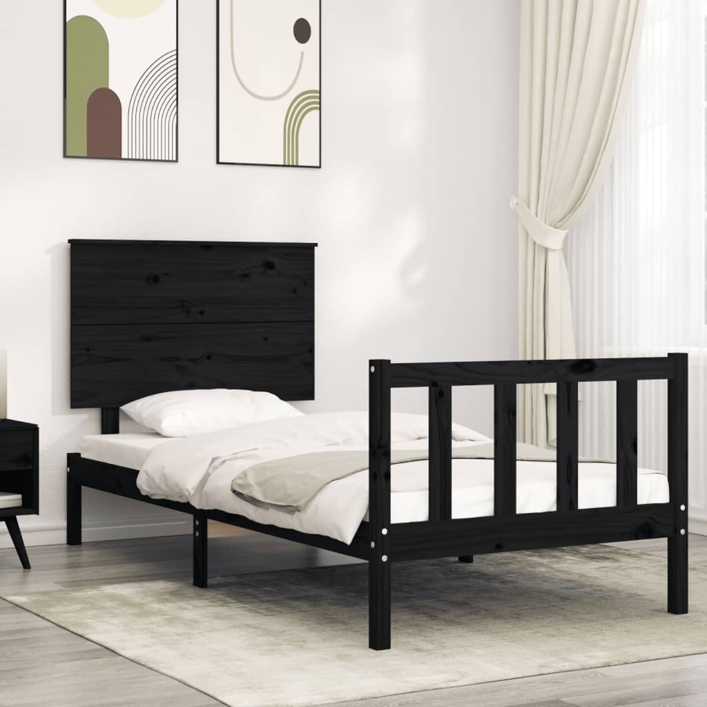 vidaXL Bed Frame without Mattress Black 90x200 cm Solid Wood Pine