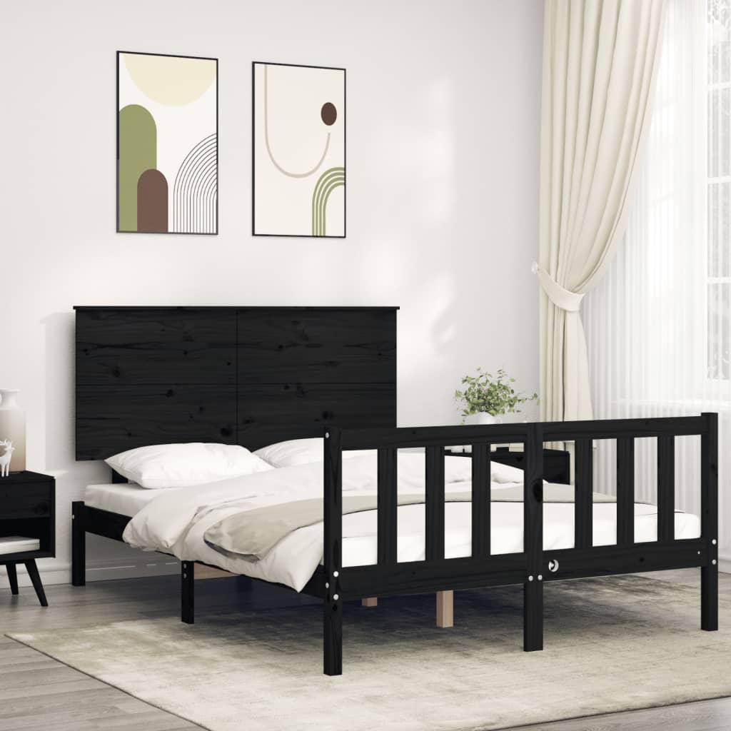 vidaXL Bed Frame without Mattress Black 140x200 cm Solid Wood Pine