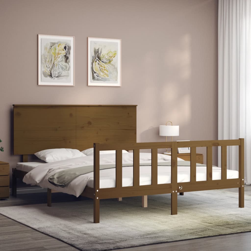 vidaXL Bed Frame without Mattress Honey Brown King Size Solid Wood Pine