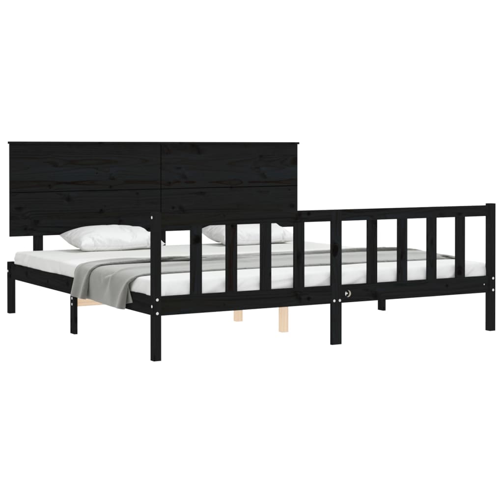 vidaXL Bed Frame without Mattress Black Super King Size Solid Wood Pine