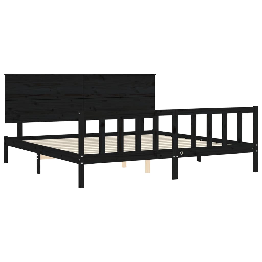 vidaXL Bed Frame without Mattress Black Super King Size Solid Wood Pine