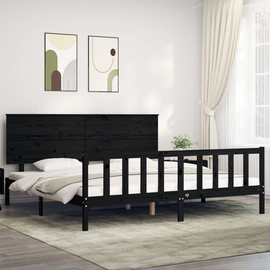 vidaXL Bed Frame without Mattress Black Super King Size Solid Wood Pine