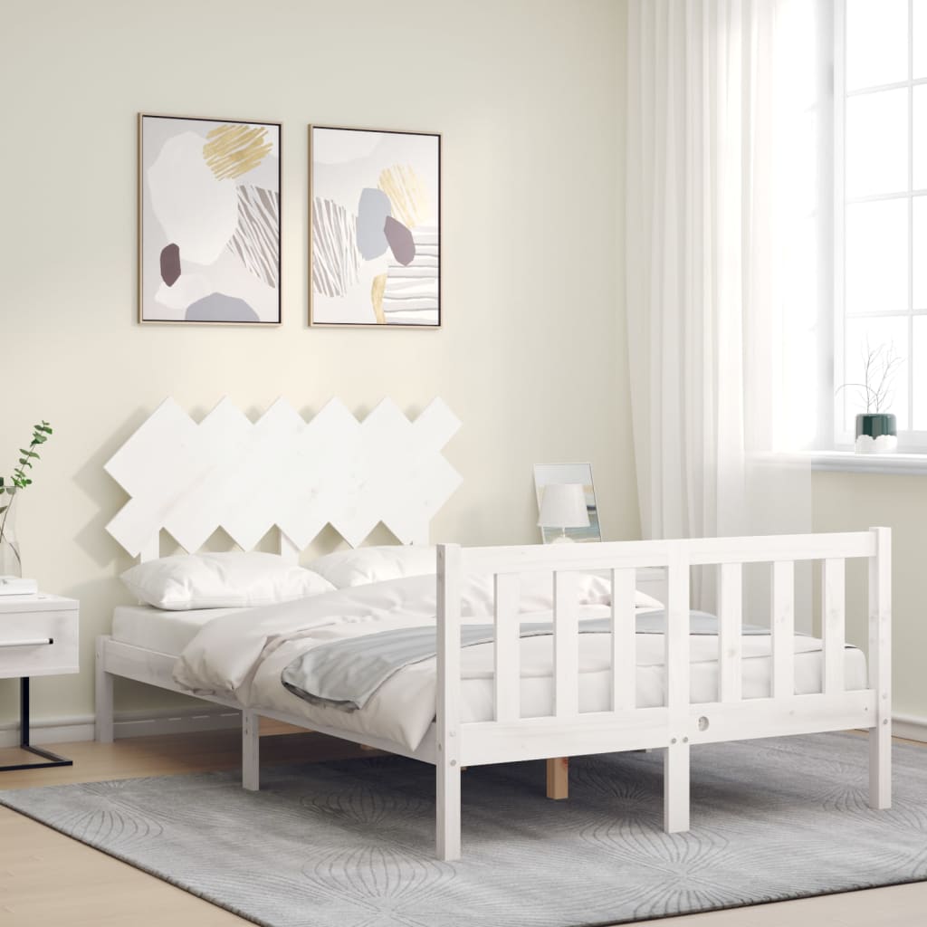 vidaXL Bed Frame without Mattress White Small Double Solid Wood Pine