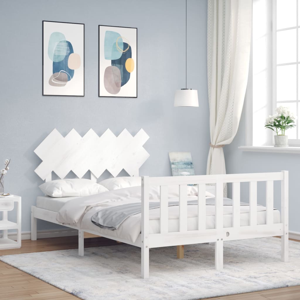 vidaXL Bed Frame without Mattress White Small Double Solid Wood Pine