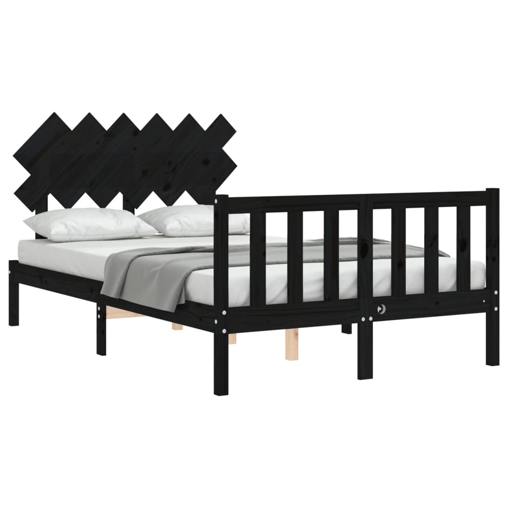 vidaXL Bed Frame without Mattress Black Small Double Solid Wood Pine