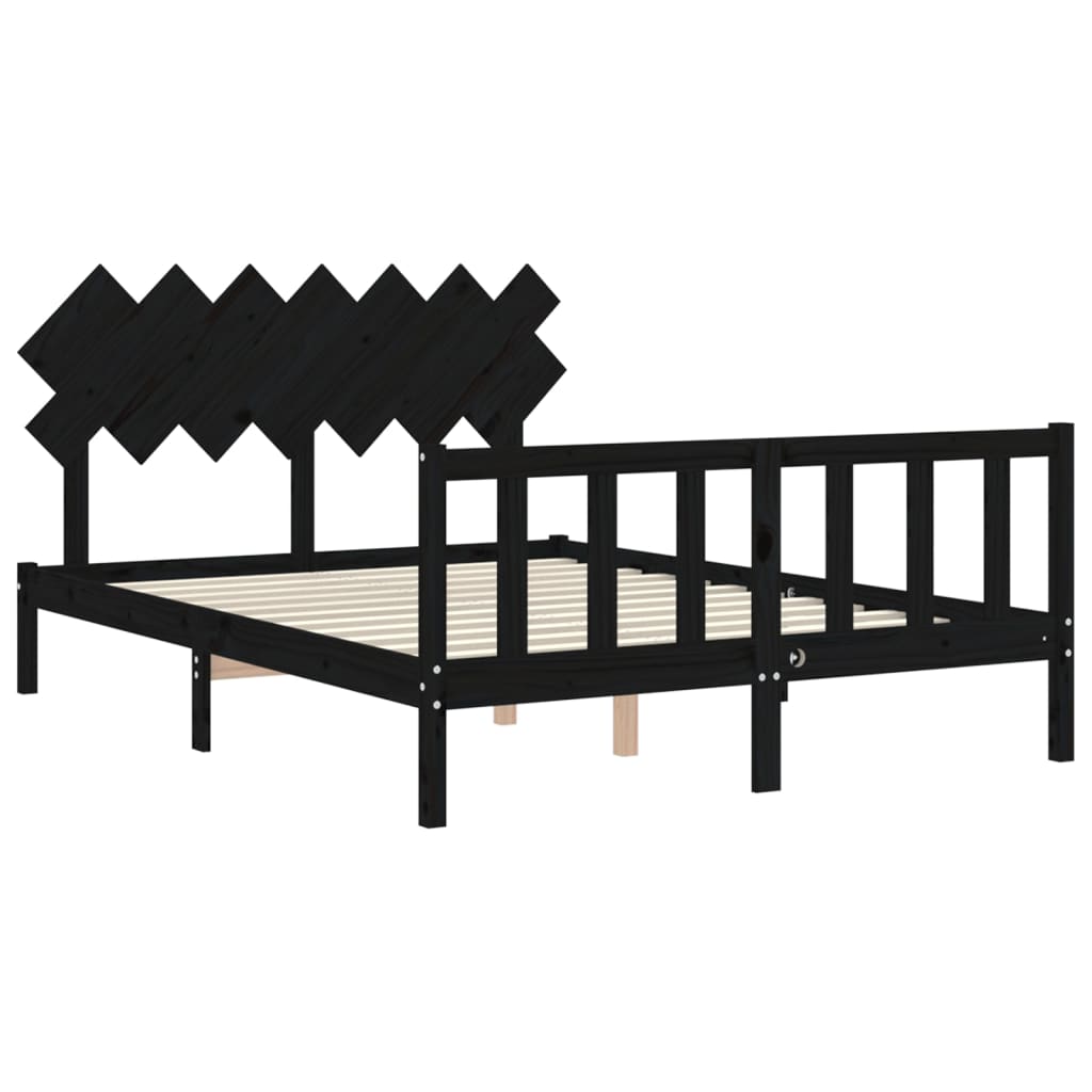 vidaXL Bed Frame without Mattress Black 140x190 cm Solid Wood Pine