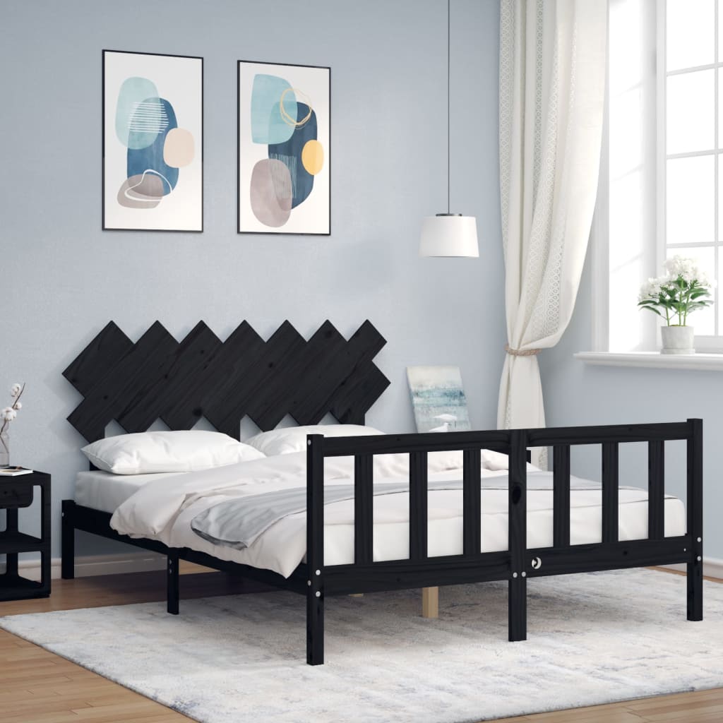 vidaXL Bed Frame without Mattress Black 140x190 cm Solid Wood Pine