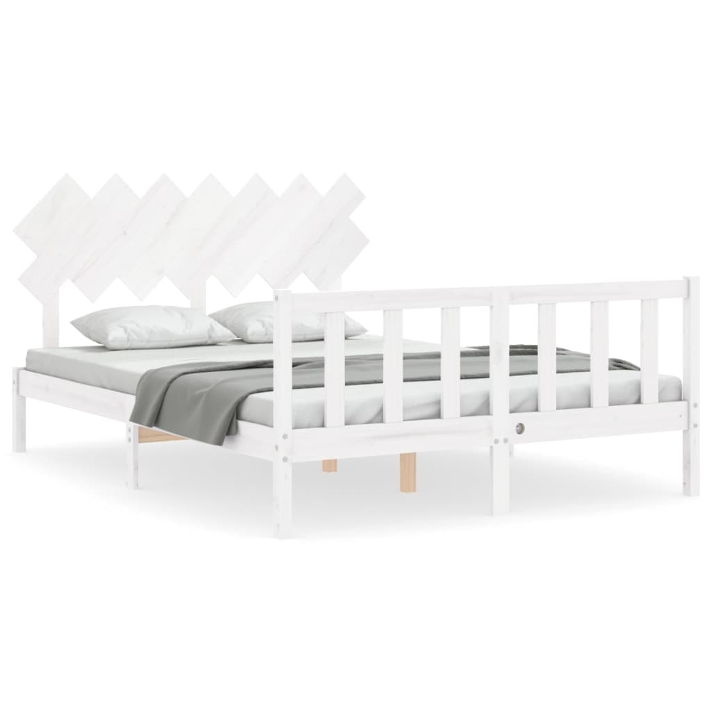 vidaXL Bed Frame without Mattress White King Size Solid Wood Pine