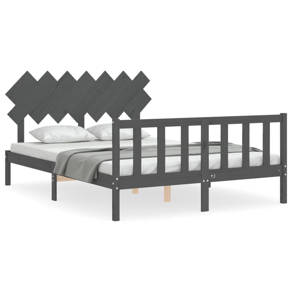 vidaXL Bed Frame without Mattress Grey King Size Solid Wood Pine