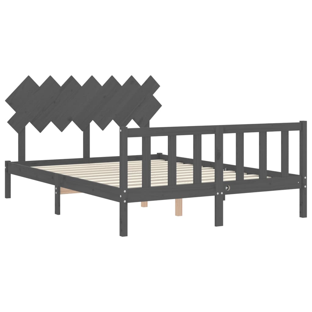 vidaXL Bed Frame without Mattress Grey King Size Solid Wood Pine