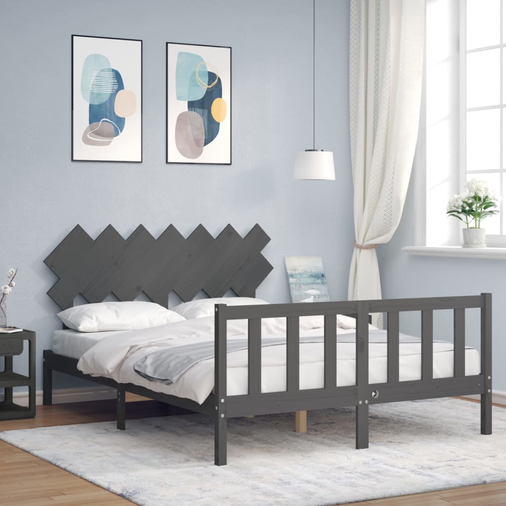 vidaXL Bed Frame without Mattress Grey King Size Solid Wood Pine