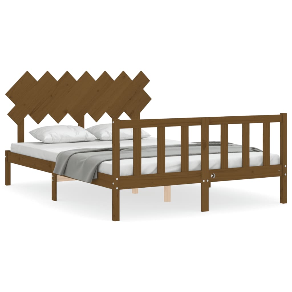 vidaXL Bed Frame without Mattress Honey Brown King Size Solid Wood Pine