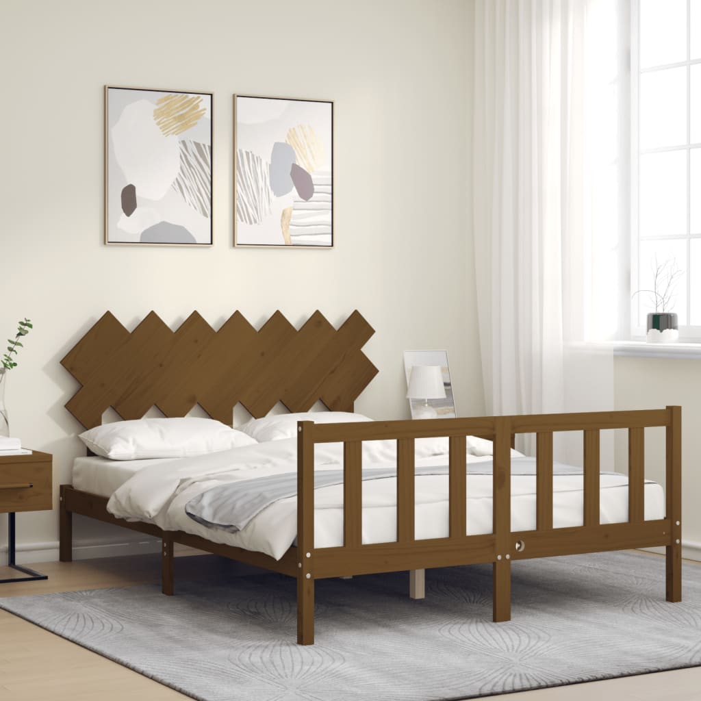 vidaXL Bed Frame without Mattress Honey Brown King Size Solid Wood Pine