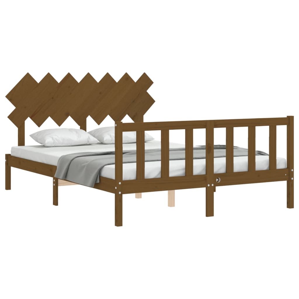 vidaXL Bed Frame without Mattress Honey Brown King Size Solid Wood Pine