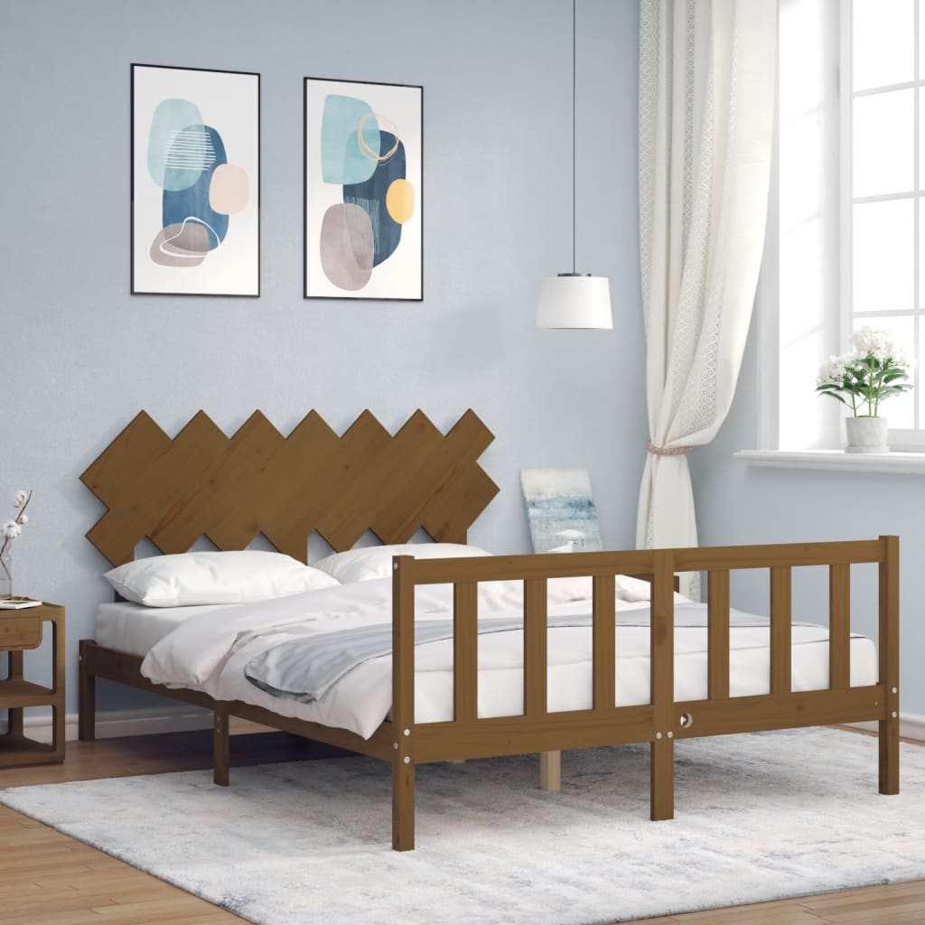 vidaXL Bed Frame without Mattress Honey Brown King Size Solid Wood Pine